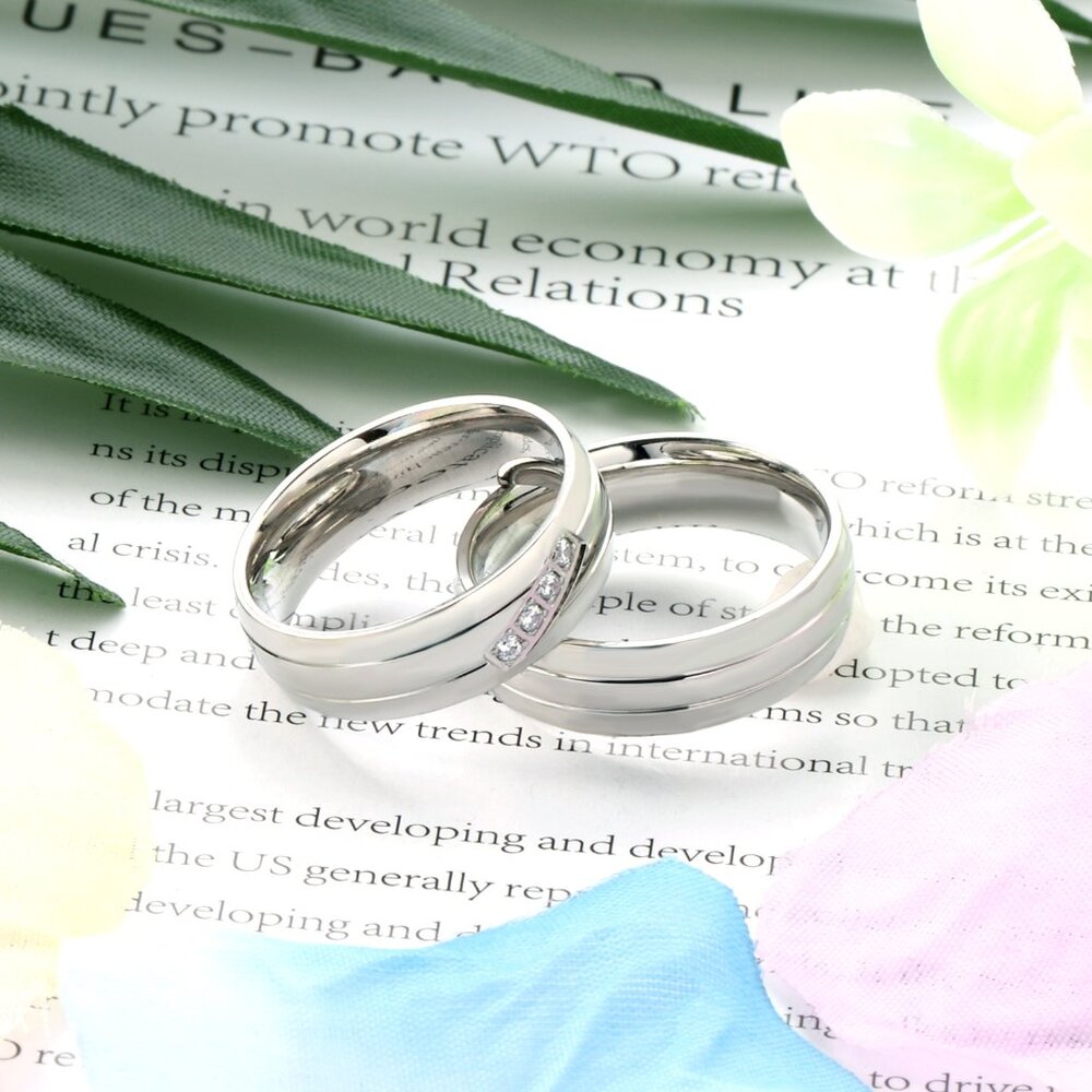Stainless Steel Ring Promise Band Cubic Zirconia Couple Rings